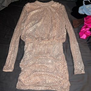 Sequin long sleeve dress with ruched bottom